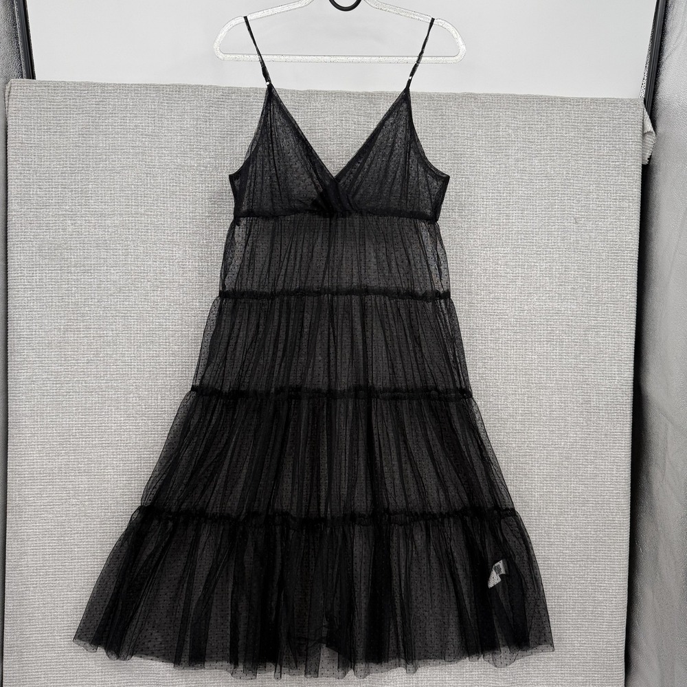 Dazy Sheer Mesh Tiered Midi Dress Womens M Black Whimsigoth